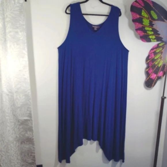 2X Roaman's Maxi Dress 26/28 Beautiful Flowy Sharkbite Hem Blue Soft Comy Long - Picture 7 of 10